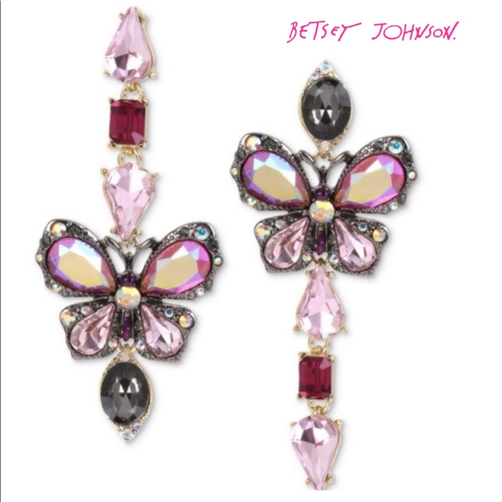 Betsey Johnson Butterfly Mismatch Linear Earrings